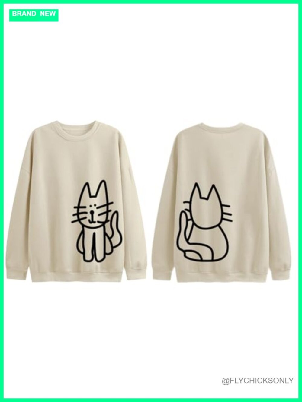 Cat Graphic Oversized Sweatshirt Cotton Blend Fleece Pullover Crewneck